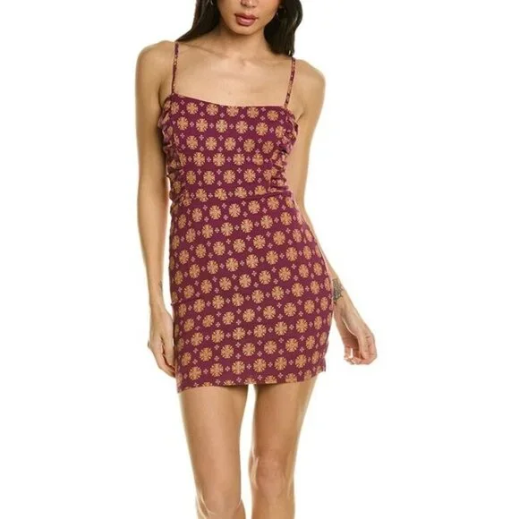 Free People Center of Attention Mini Dress in Fig Womens Size Small Medium NWT - Picture 1 of 5
